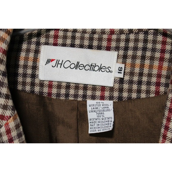 JH Collectibles Vtg Women's 16 Blazer Brown/Red Check Pattern Pockets 100% Wool - Picture 8 of 16